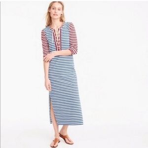 J. Crew Sammie Stripe Baltic 3/4 Sleeve Lace Up Nautical Maxi Dress Size XXS NWT